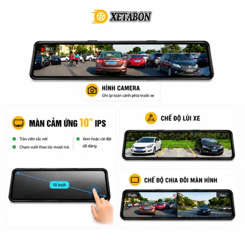 Camera hành trình gương N3 CARLOVER 2K màn gương cảm ứng ghi hình đồng thời trước sau quay đêm nét