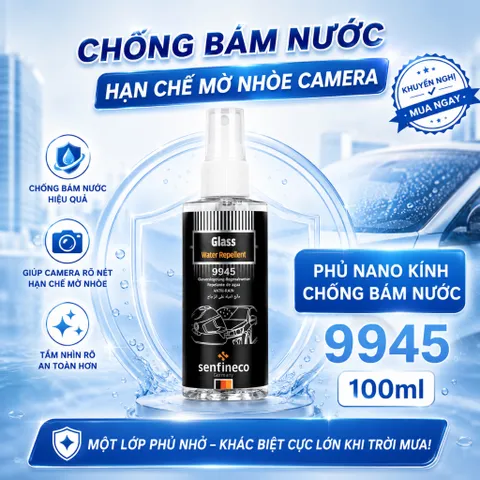 Dung Dịch Xịt Phủ Nano Chống Bám Nước Senfineco 9945 tạo hiệu ứng lá sen, trên kính gương ô tô, kính mắt mũ bảo hiểm