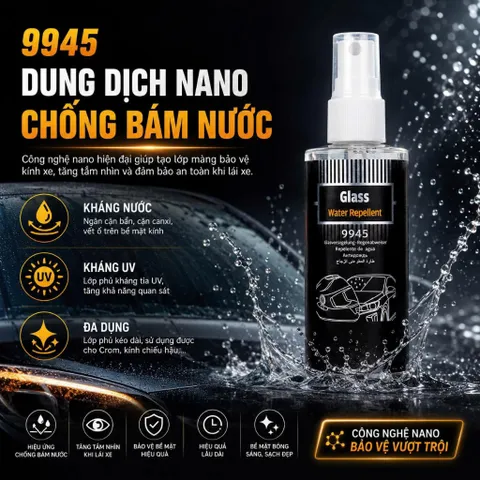 Dung Dịch Xịt Phủ Nano Chống Bám Nước Senfineco 9945 tạo hiệu ứng lá sen, trên kính gương ô tô, kính mắt mũ bảo hiểm