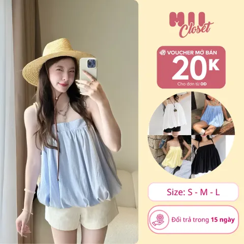 Áo Bí 2 Dây Phồng Có Dây Điều Chỉnh Form Babydoll Xòe Chất Vải Gió Màu Sắc Đa Dạng Mùa Hè A35| Mii Closet