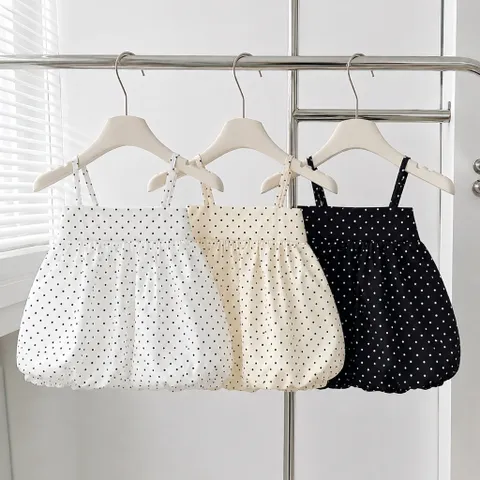 Áo Bí 2 Dây Phồng Có Dây Điều Chỉnh Form Babydoll Rộng Vải Gió Hàn Họa Tiết Chấm Bi A36| Mii Closet
