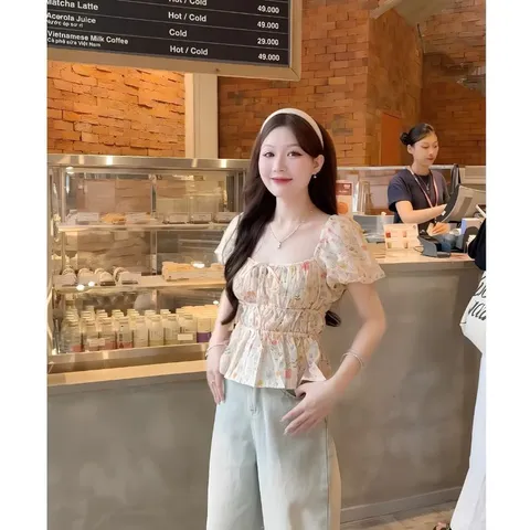 Áo Babydoll Hoa Nhí Nữ Tay Phồng Dáng Xòe - Áo Nữ Chất Voan Tơ Cao Cấp Mềm Mát Thời Trang