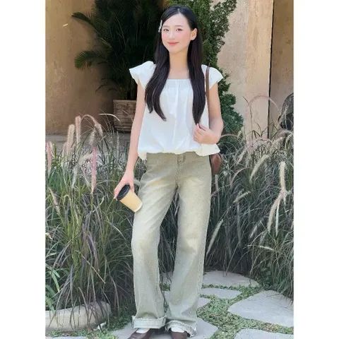 Áo Kiểu Cổ Rộng Dáng Bồng Tay Ngắn Chất Gió Nhăn Mềm Mát Thắt Nơ Sau Lưng Siêu Xinh A38| Mii Closet