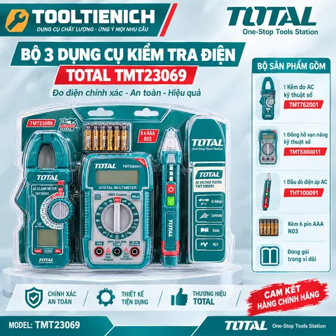 BỘ 3 DỤNG CỤ KIỂM TRA ĐIỆN TOTAL TMT23069 – TIỆN DỤNG CHO THỢ ĐIỆN
