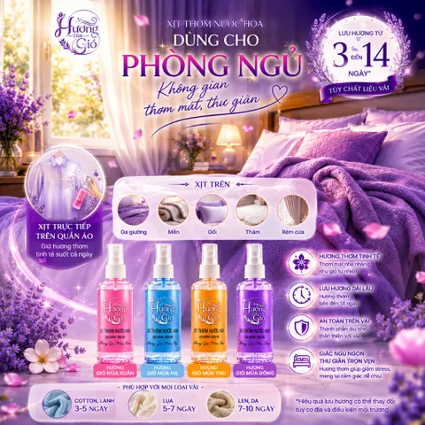COMBO Xịt Thơm Quần Áo Đa Năng (Bộ 4 Mùi Hương) | Hương Nước Hoa - Lưu Hương Trên Vải