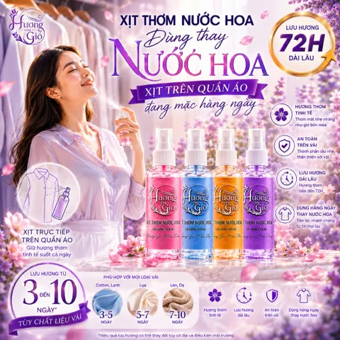 Xịt Thơm Quần Áo Đa năng HƯƠNG CỦA GIÓ 100ml | Nước Hoa Lưu Hương trên Vải