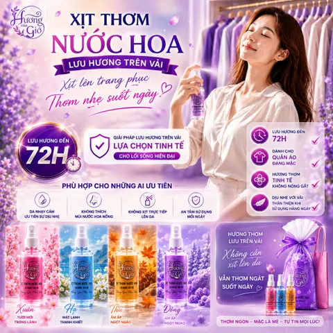 COMBO Xịt Thơm Quần Áo Đa Năng (Bộ 4 Mùi Hương) | Hương Nước Hoa - Lưu Hương Trên Vải