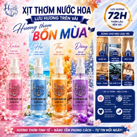 COMBO Xịt Thơm Quần Áo Đa Năng (Bộ 4 Mùi Hương) | Hương Nước Hoa - Lưu Hương Trên Vải