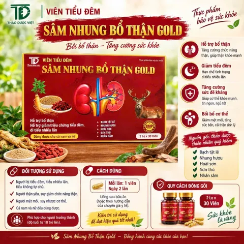 (CHÍNH HÃNG)HỘP 2 CHAI 30V SÂM NHUNG BỔ THẬN GOLD BỔ THẬN , TIỂU ĐÊM