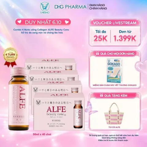 (DEAL ĐỘC QUYỀN)  Nước uống Collagen Alfe Beauty Conc hỗ trợ da sáng mịn và chống lão hóa - Hộp 10 chai x 50ml