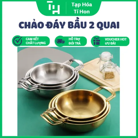 chảo đáy bầu 2 quai, thường dùng để nấu mì cay, nấu lẩu mini, xào nấu tại bàn hoặc đựng thức ăn trang trí (TH749)