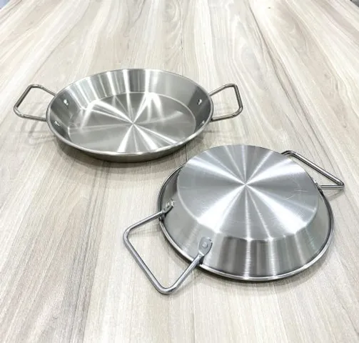 Chảo mạ vàng bạc 1 đáy, dùng để chiên xào hoặc bày trí món ăn phong cách Hàn Quốc / nhà hàng (như bò né, bít tết, gà (TH751)