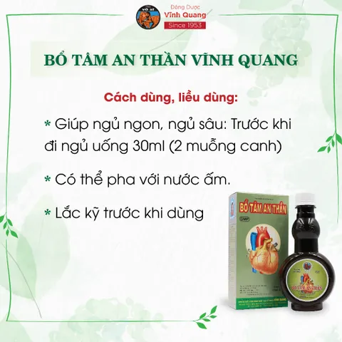 Bổ Tâm An Thần Vĩnh Quang chai 280ml Hỗ trợ dễ ngủ, ngủ ngon, giảm triệu chứng suy giảm trí nhớ