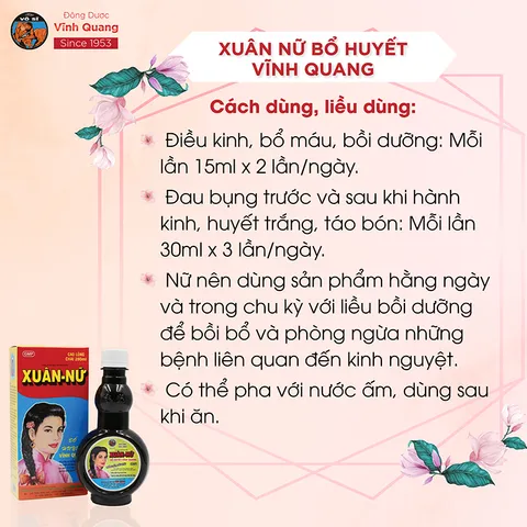 Combo 6 chai Xuân Nữ Bổ Huyết VĨNH QUANG 280ml - Điều hòa kinh nguyệt, liệu trình 1 tháng
