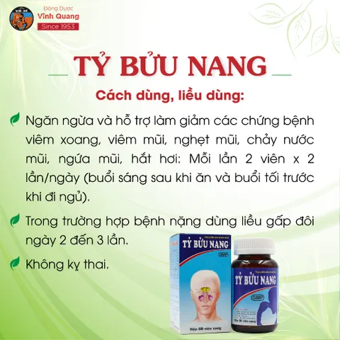 Tỷ Bửu Nang VĨNH QUANG - Viêm xoang, Viêm mũi dị ứng, Nghẹt mũi, Chảy nước mũi - Hộp 60 viên