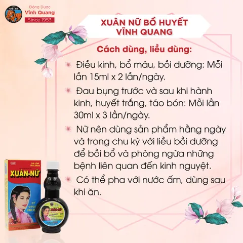 Combo 3 chai Xuân Nữ Bổ Huyết VĨNH QUANG 280ml - Điều hoà kinh nguyệt, đau bụng kinh, bổ máu