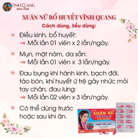 Xuân Nữ Bổ Huyết VĨNH QUANG - Hộp 40 viên - Điều hoà kinh nguyệt, đau bụng kinh, bế kinh, tắc kinh