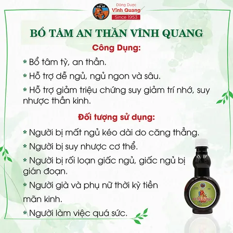 Combo 3 chai Bổ Tâm An Thần VĨNH QUANG - Dễ ngủ, ngủ ngon và sâu - chai 280ml
