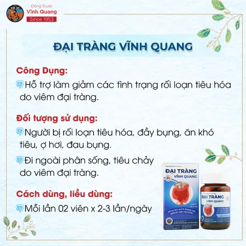 Đại Tràng VĨNH QUANG Hỗ trợ làm mạnh đường ruột, giảm tình trạng rối loạn tiêu hóa - Hộp 60 viên