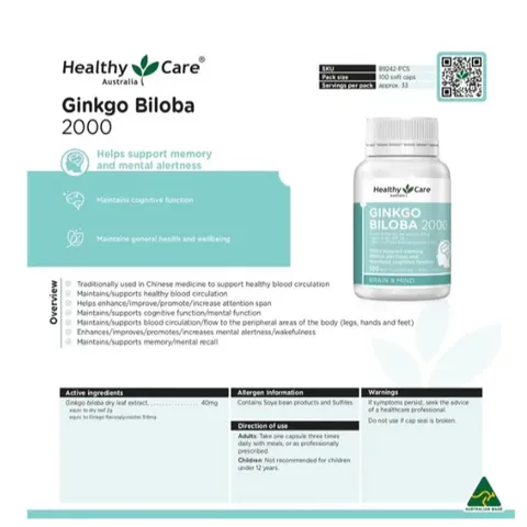 BỔ NÃO Heathy Care GINKGO BILOBA 2000mg 100v 868061