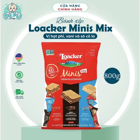 Bánh xốp Loacker Minis date nhân kem mix 3 vị bịch 800gr -Hàng Mỹ