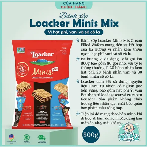 Bánh xốp Loacker Minis date nhân kem mix 3 vị bịch 800gr -Hàng Mỹ