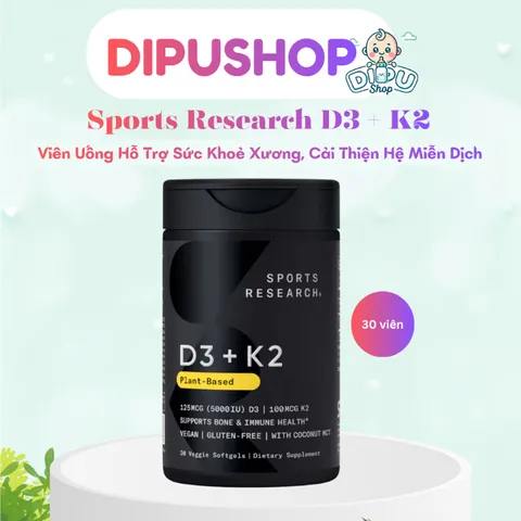 30 Viên uống hỗ trợ sức khỏe xương D3+K2 Sport Research Plant Base cải thiện hệ miễn dịch 868116