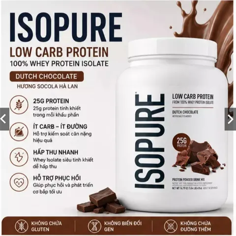 Whey Protein Isolate Bột đạm Isopure Zero Card Protein 1Lbs từ Mỹ 100%
