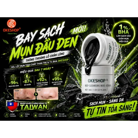 Gel Lột Mụn Than Tre OKESHOP 30ml - Hút Sạch Nhân Mụn, Bã Nhờn, Se Khít Lỗ Chân Lông