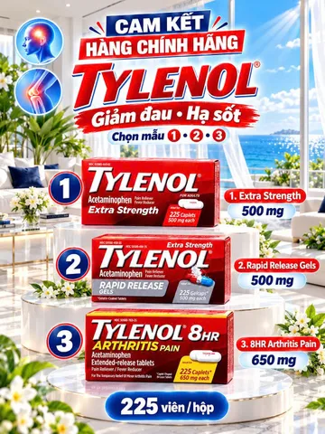 VIÊN UỐNG TYLENOL GIẢM ĐAU VÀ HẠ SỐT NỘI ĐỊA MỸ (HỘP LỚN 225 VIÊN)