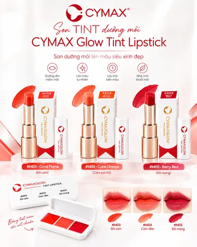 CYMAX Glow Tint Lipstick Khay 3 Màu – Son Tint Dưỡng Môi Lên Màu Chuẩn, Nhập Khẩu Hàn Quốc
