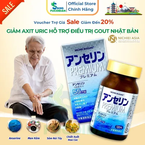Bổ sung Anserine Premium 55mg | Hộp 120 viên Nhật Bản | Hỗ trợ giảm các triệu chứng của Gout