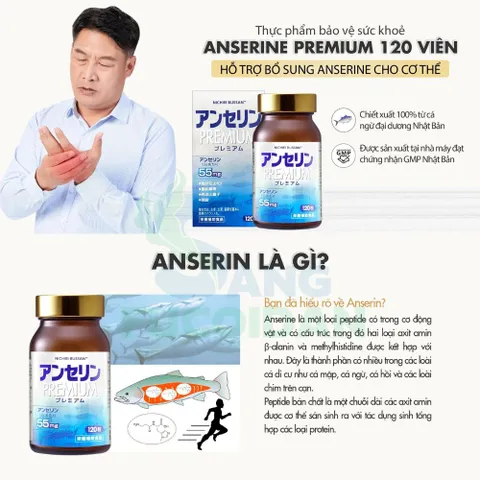 Bổ sung Anserine Premium 55mg | Hộp 120 viên Nhật Bản | Hỗ trợ giảm các triệu chứng của Gout