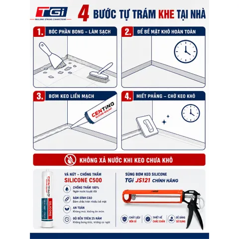 Combo Keo Trám Khe Nhà Vệ Sinh + Súng JS121 – Xử Lý Khe Bong, Hạn Chế Nước Ngấm Mép Sàn