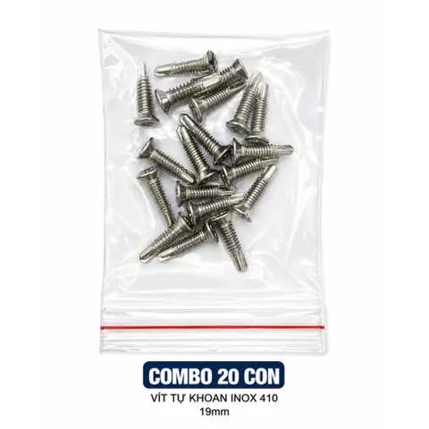 Combo 20 Vít Tự Khoan Inox 410 M4.2x19mm Đầu Bằng | Ren Mịn, Bắn Nhôm Kính, Cơ khí, Dân dụng