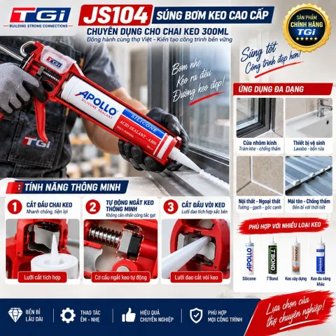 [Combo] Súng Bắn Keo Silicone TGi JS104 Tự Ngắt + Keo A500 (Chống Thấm, Keo nhôm kính) - Chính Hãng