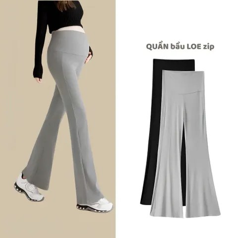 Quần Bầu Ống Loe Co Giãn 4 Chiều, Đáp Bụng Chun Chỉnh Size, 2 Chất Zip Mát - Nỉ Ấm