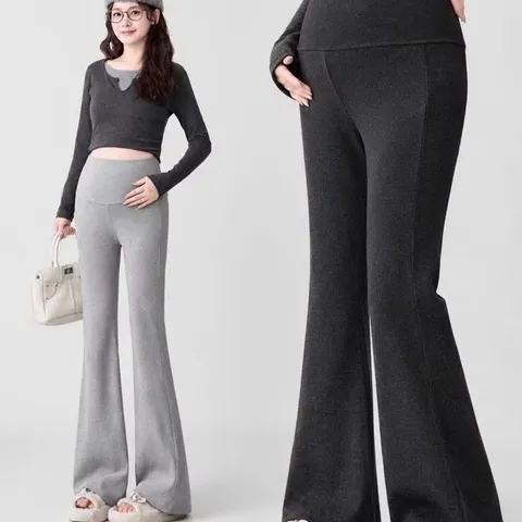 Quần Bầu Ống Loe Co Giãn 4 Chiều, Đáp Bụng Chun Chỉnh Size, 2 Chất Zip Mát - Nỉ Ấm