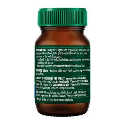 Thompson's Organic Iron 24mg - Hỗ trợ duy trì mức sắt ổn định và chất lượng máu khỏe mạnh chính hãng Úc