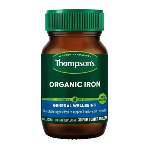 Thompson's Organic Iron 24mg - Hỗ trợ duy trì mức sắt ổn định và chất lượng máu khỏe mạnh chính hãng Úc