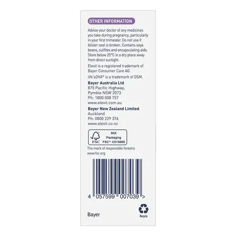 Elevit DHA + Choline Pregnancy - Hỗ trợ phát triển não bộ và hệ thần kinh trung ương của thai nhi bổ sung dưỡng chất thiết yếu cho mẹ bầu chính hãng Úc