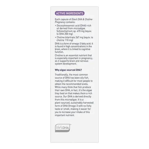 Elevit DHA + Choline Pregnancy - Hỗ trợ phát triển não bộ và hệ thần kinh trung ương của thai nhi bổ sung dưỡng chất thiết yếu cho mẹ bầu chính hãng Úc
