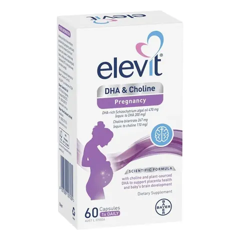 Elevit DHA + Choline Pregnancy - Hỗ trợ phát triển não bộ và hệ thần kinh trung ương của thai nhi bổ sung dưỡng chất thiết yếu cho mẹ bầu chính hãng Úc