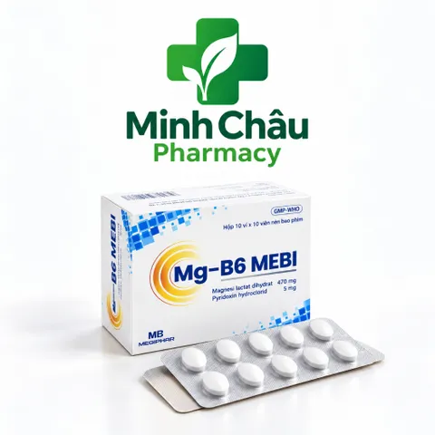 Mg B6 Mebi bổ sung Magie B6 ( 470/5)  Hỗ trợ giảm mệt mỏi, căng thẳng, suy nhược thần kinh (Hộp 100 viên)