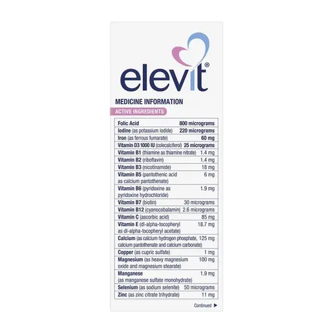 Elevit Pre-conception Pregnancy - Vitamin tổng hợp dành cho giai đoạn chuẩn bị mang thai và toàn bộ thai kỳ chính hãng Úc