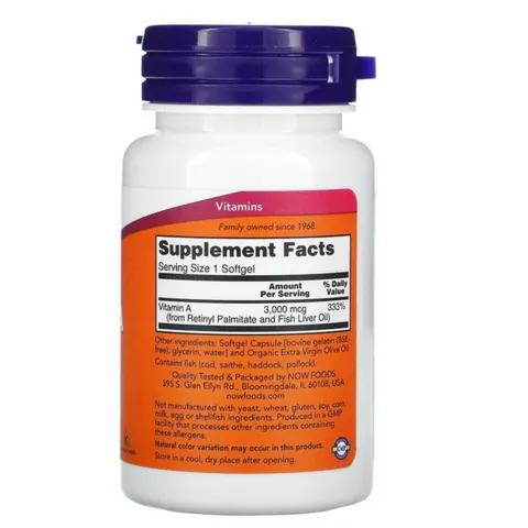 Viên uống Vitamin A 3000 mcg (10000 IU) |100 viên| Bảo vệ chức năng thị giác/Cải thiện kết cấu của da & Tác động sâu đến hệ miễn dịch bẩm sinh & thích ứng [SP Chuẩn Mỹ]