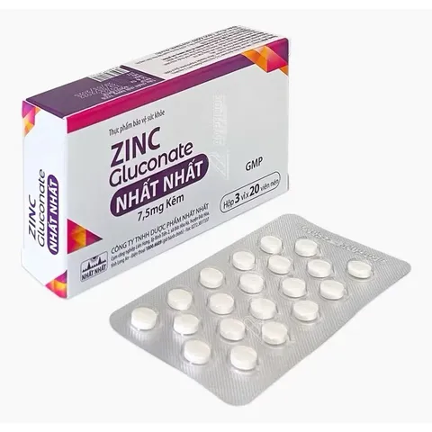 (Chính Hãng) Viên uống hỗ trợ giảm mụn kẽm Zinc Gluconate  Hộp 60 Viên