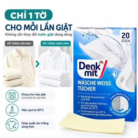 Giấy Giặt Tẩy Trắng Quần Áo Denkmit Đức, Giữ Quần Áo Sáng Đẹp Bền Màu Hiệu Quả, Tiết Kiệm Thời Gian Giặt Dũ