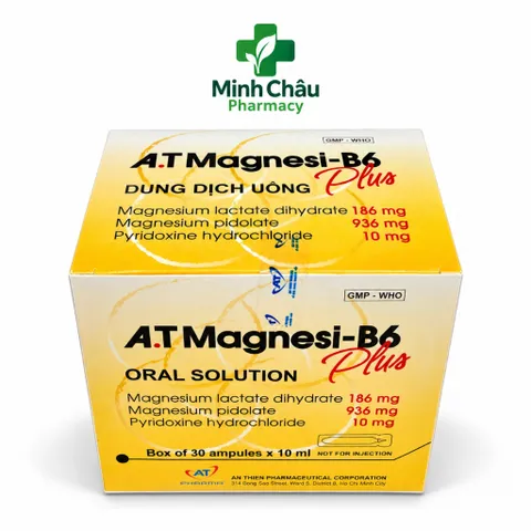 AT Magnesi-B6 Plus giúp bổ sung magie và vitamin B6 giảm trằn trọc quấy đêm cho bé dạng ống uống Hộp 30 ống x 10ml