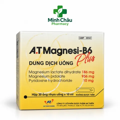 AT Magnesi-B6 Plus giúp bổ sung magie và vitamin B6 giảm trằn trọc quấy đêm cho bé dạng ống uống Hộp 30 ống x 10ml
